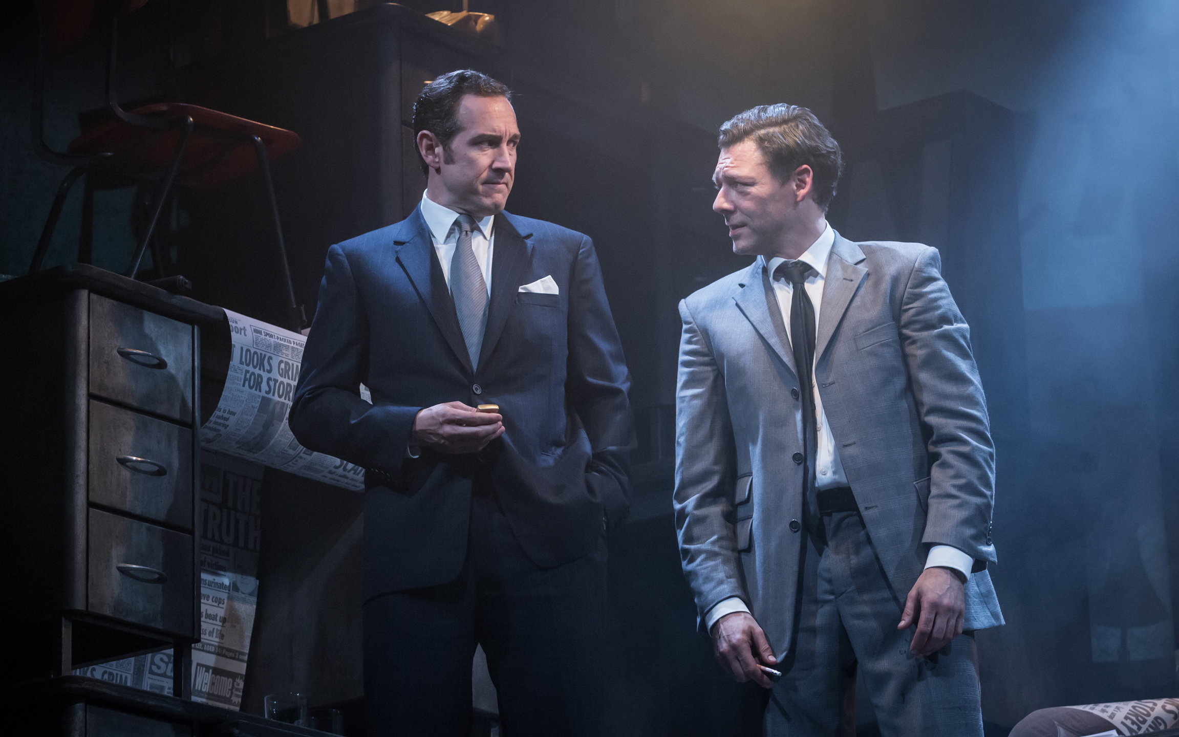 Bertie Carvel (Rupert Murdoch) and Richard Coyle (Larry Lamb)_credit Marc Brenner