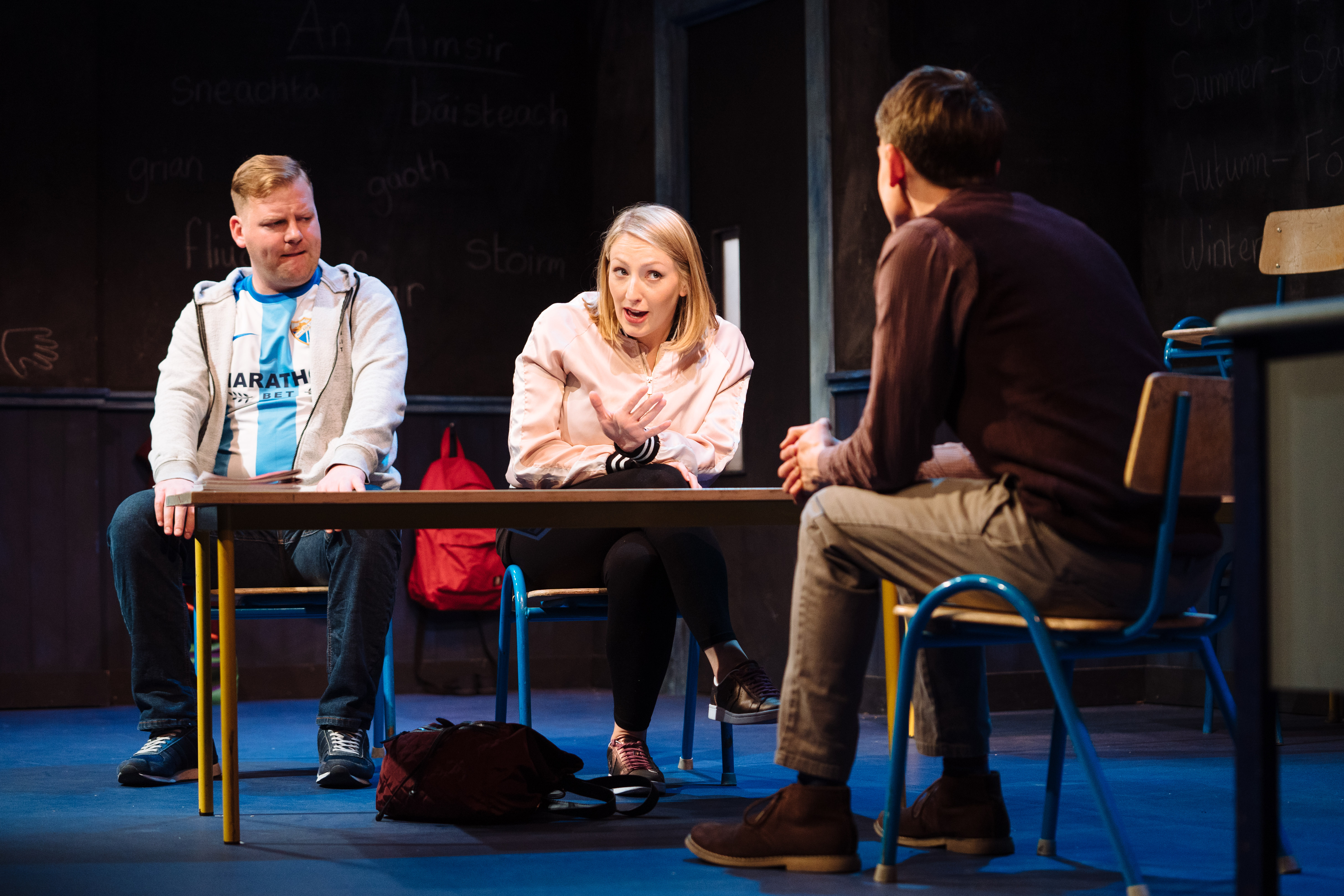 l- r Stephen Jones, Sarah Morris and Will O'Connell in 'CLASS' photo by_Helen Murray 13B&amp;W