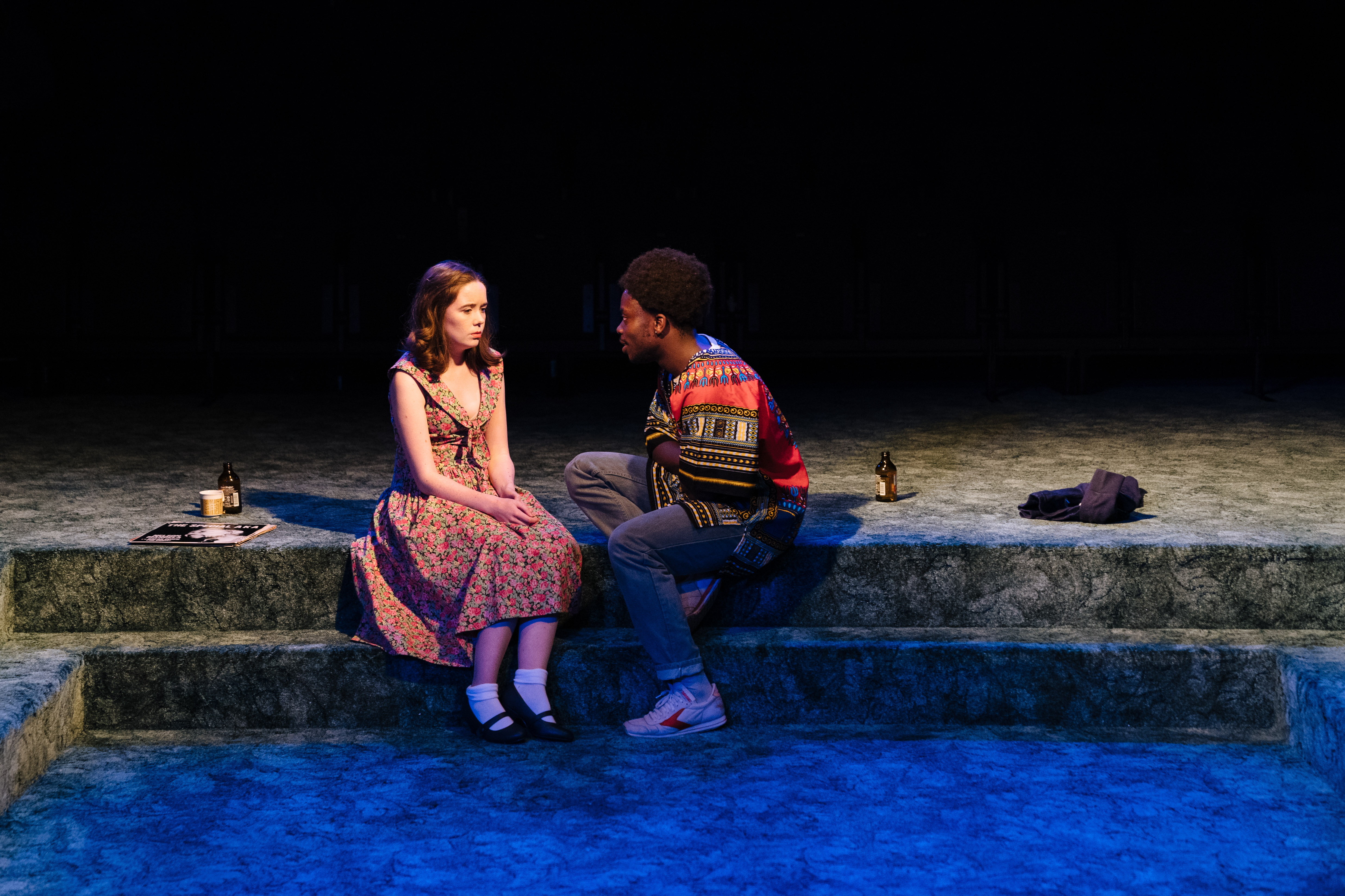 l-r Tilly Steele as Shelley and Jonathan Ajayi as Errol in 'Strange Fruit' at the Bush Theatre. Photo credit Helen Murray